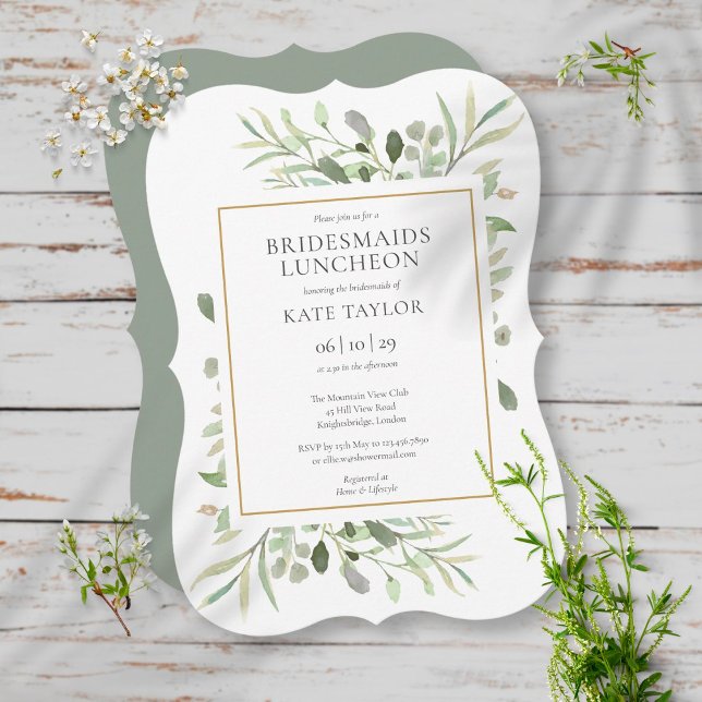 Invitación Elegante Verdor Oro Bridesmaids Luncheon (Subido por el creador)