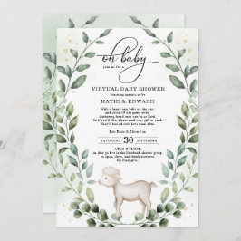 Invitación Elegante Verdor Oro Cordero Bebé Ducha Virtual