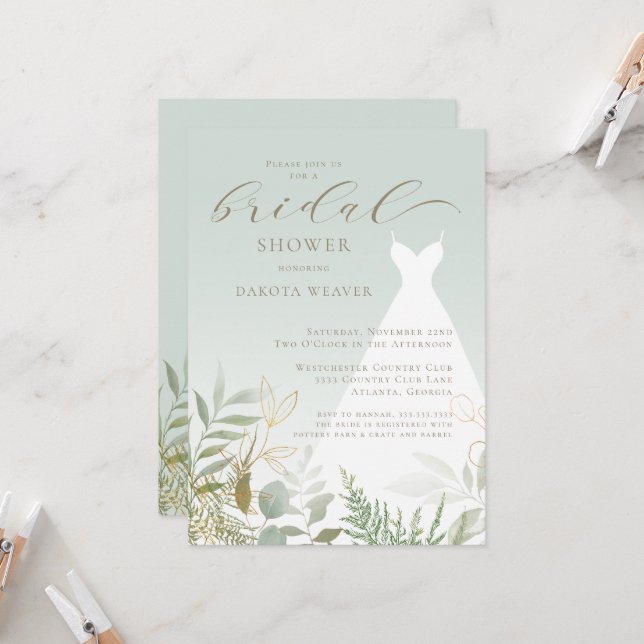 Invitación Elegante Verdor Sage Green Bridal Shower (Anverso/Reverso In Situ)