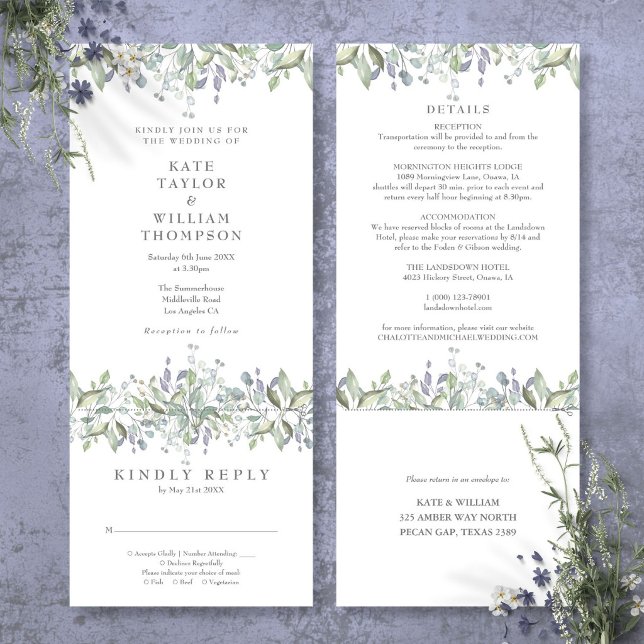 Invitación Elegante Verdor Todo En Uno Boda (Elegant Greenery All In One Wedding Invitation)