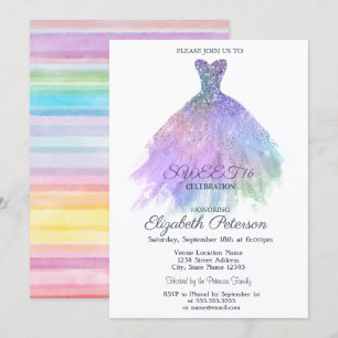 Invitación Elegante Vestido Acuarela Colorful Striped Sweet 1