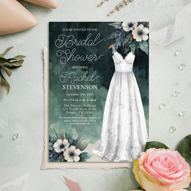 Invitación Elegante Vestido acuático y flores ducha de novia (Subido por el creador)