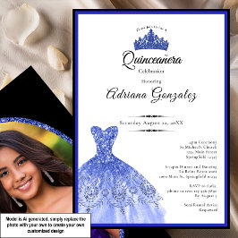 Invitación Elegante vestido azul cumpleaños 15 Quinceañera