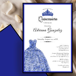Invitación Elegante vestido azul cumpleaños 15 Quinceañera