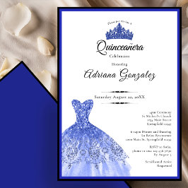Invitación Elegante vestido azul para quinceañera de 15 años