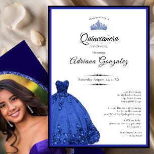 Invitación Elegante vestido azul Quinceañera cumpleaños 15