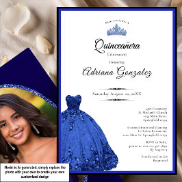 Invitación Elegante vestido azul Quinceañera cumpleaños 15