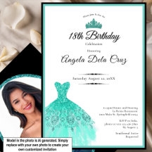 Elegante vestido azul verde debut de 18 cumpleaños