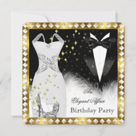 Invitación Elegante vestido blanco corbata negra fiesta de cu