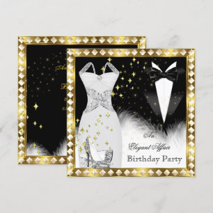 Invitación Elegante vestido blanco corbata negra fiesta de cu