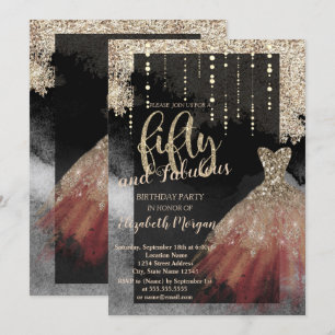 Invitación Elegante Vestido Chic Fiesta de Cumpleaños 50