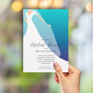 Invitación Elegante vestido con ducha azul de novia