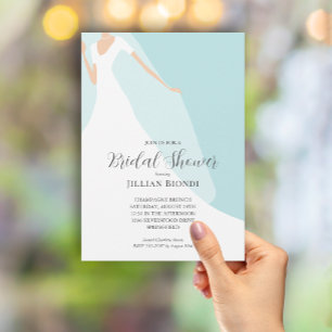 Invitación Elegante vestido con ducha azul pálido de novia