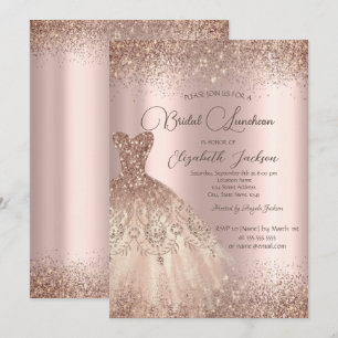 Invitación Elegante vestido Confetti Rosa Noche de Oro Lunche