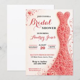 Invitación Elegante vestido de corazón rojo silueta ducha nup