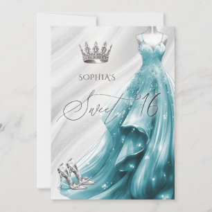 Invitación Elegante vestido de destellos plateado turquesa pa