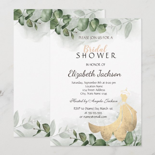 Invitación Elegante vestido de eucalipto verde para la fiesta (Anverso / Reverso)
