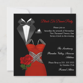 Invitación Elegante vestido de fiesta de gala de rosa roja es