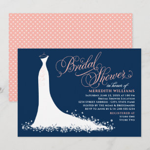 Invitación Elegante vestido de novia de boda de gala naval y 