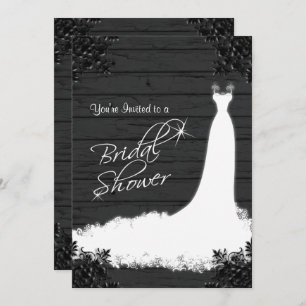 Invitación Elegante vestido de novia en madera negra rústica