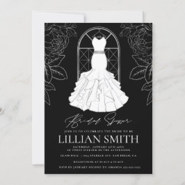 Invitación Elegante vestido de novia negro y plata para la fi