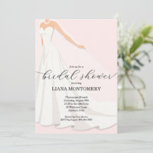 Elegante vestido de novia rosa, ducha de novia