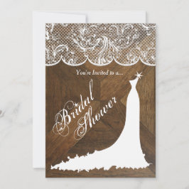 Invitación Elegante vestido de novia y encaje en madera de gr