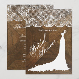 Invitación Elegante vestido de novia y encaje en madera de gr
