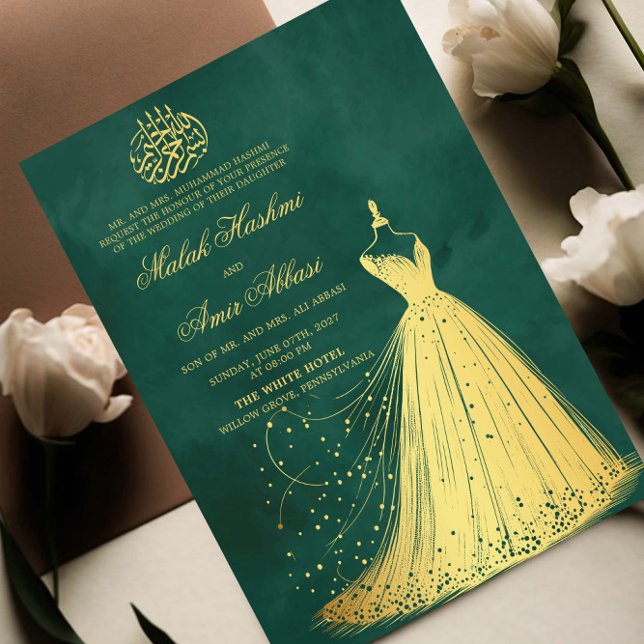 Invitación Elegante vestido de oro boda musulmán islámico ver (Subido por el creador)