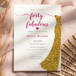 Invitación Elegante vestido de oro cuarenta fabulosos cumplea