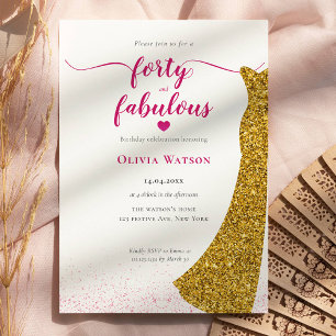 Invitación Elegante vestido de oro cuarenta fabulosos cumplea