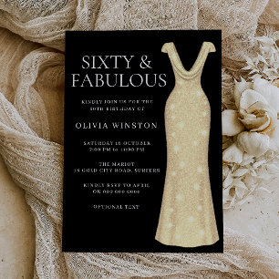 Invitación Elegante vestido de oro negro fiesta de cumpleaños