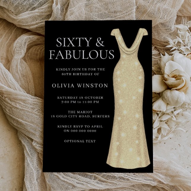 Invitación Elegante vestido de oro negro fiesta de cumpleaños (Subido por el creador)