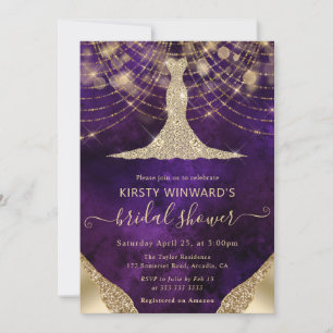 Invitación Elegante Vestido de Oro Púrpura para Lluvia de Reg