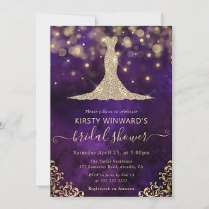 Invitación Elegante Vestido de Oro Púrpura Regalo de Boda