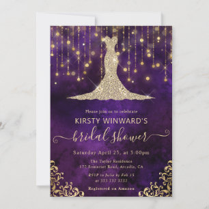 Invitación Elegante Vestido de Oro Púrpura Regalo de Boda