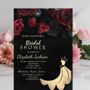 Invitación Elegante vestido de oro rojo Roses negro ducha de