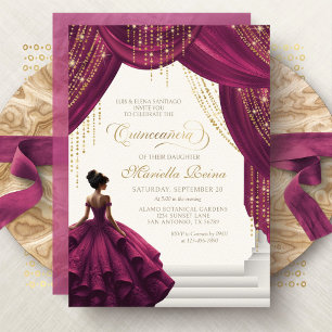 Invitación Elegante vestido de princesa de Borgoña Quinceañer