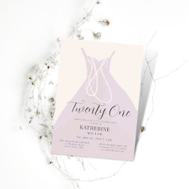 Invitación Elegante vestido Perlas Moda rosa Rubor 21 cumplea