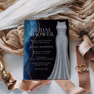 Invitación Elegante vestido plateado y ducha de novia naval