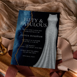 Invitación Elegante vestido plateado y fiesta de cumpleaños n