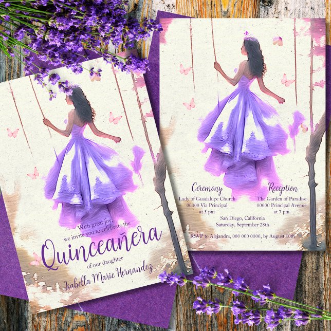 Invitación Elegante Vestido Purple Dreamy Watercolor Quinceañ (Subido por el creador)