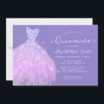 Invitación Elegante vestido Purpurina de Plata Púrpura Quince<br><div class="desc">Moderno Purpurina de color violeta violeta violeta morado Sparkle Vestido floral Guiso Quinceanera Invitación a los 15 años</div>