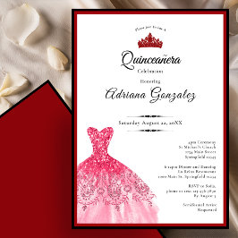 Invitación Elegante vestido rojo cumpleaños 15 Quinceañera