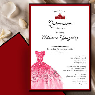 Invitación Elegante vestido rojo cumpleaños 15 Quinceañera