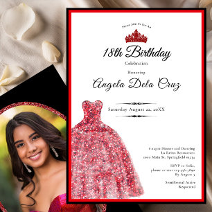 Invitación Elegante vestido rojo debut cumpleaños 18