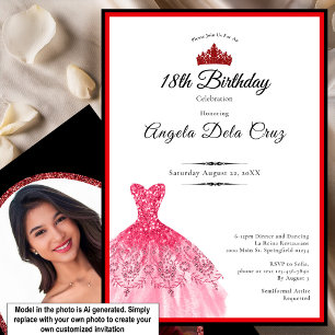 Invitación Elegante vestido rojo debut cumpleaños 18