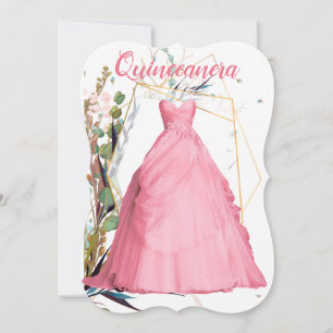 Invitación Elegante vestido rosa de Quinceañera personalizado