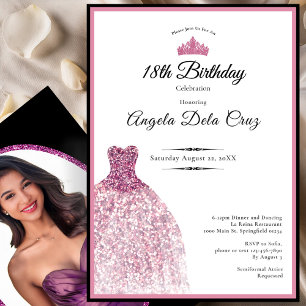 Invitación Elegante vestido rosa debut cumpleaños 18