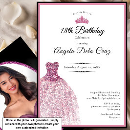 Invitación Elegante vestido rosa debut cumpleaños 18